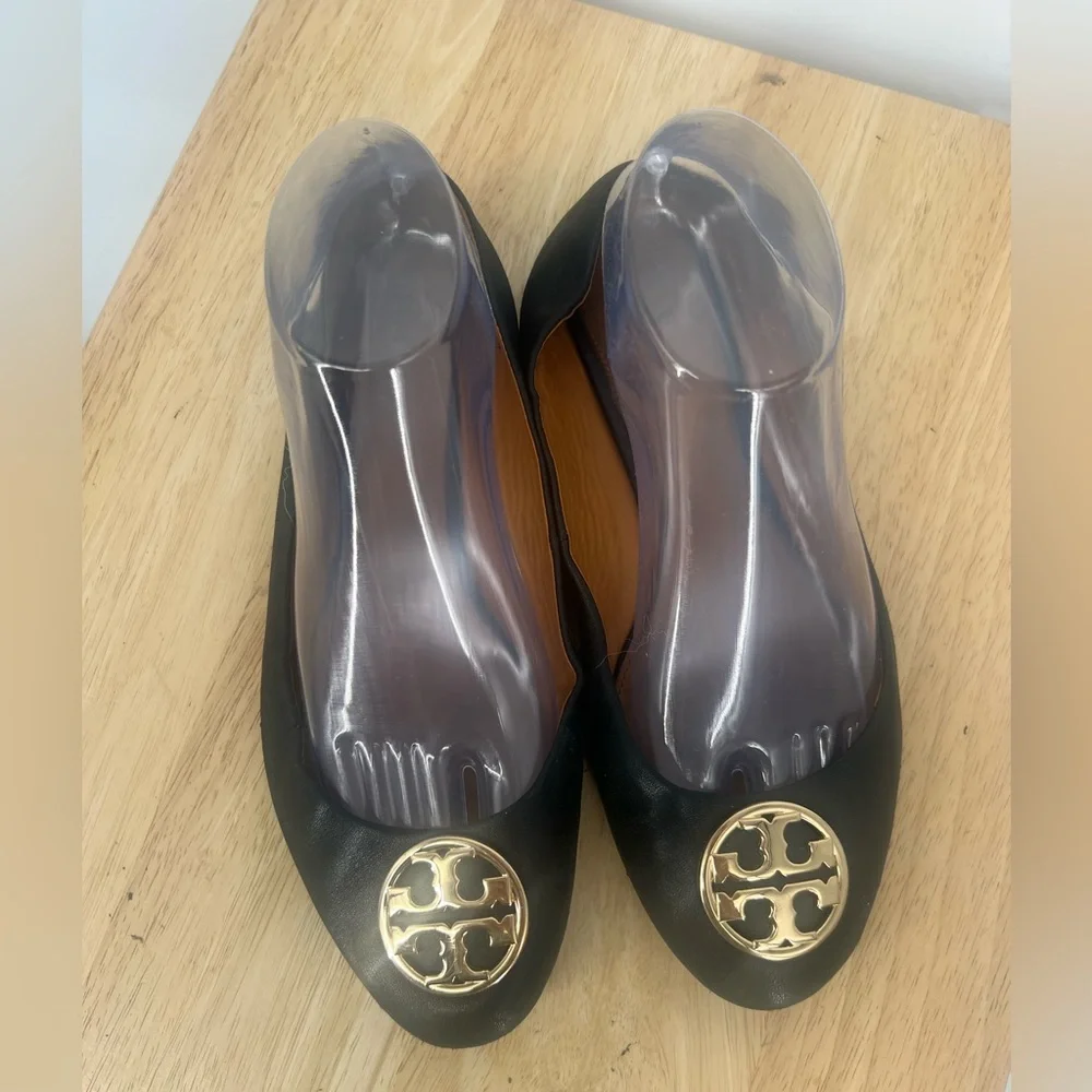 Tory Burch Black Loafers with Gold Emblem